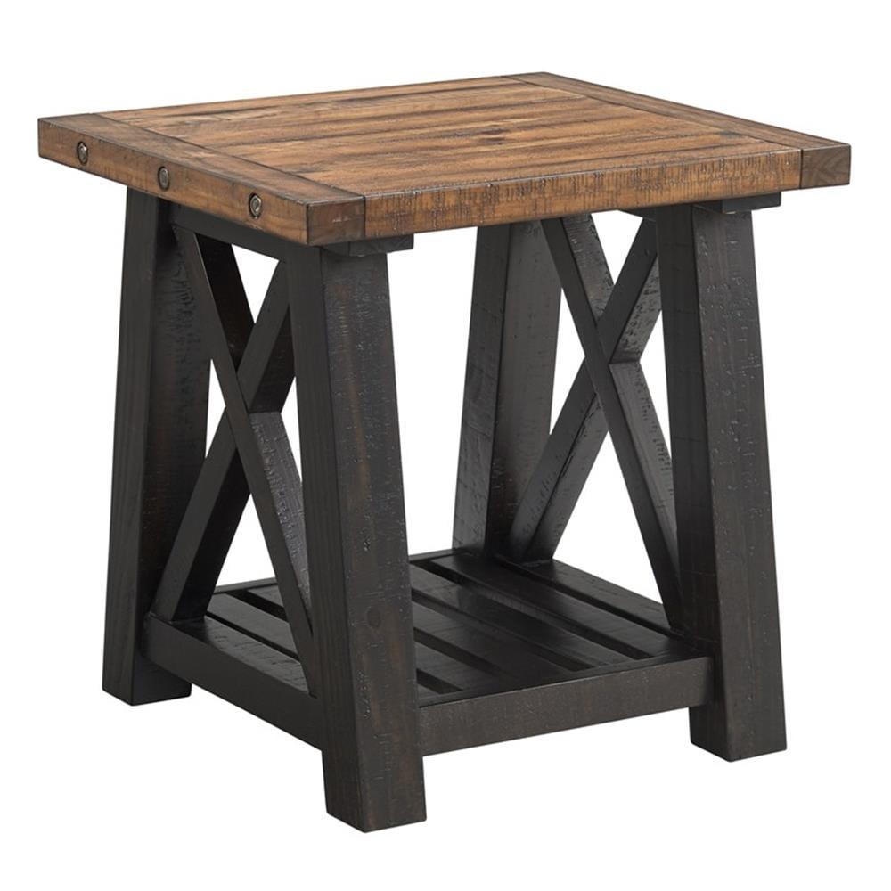 End Table with Slatted Shelf and X Legs, Brown and Black- Saltoro Sherpi