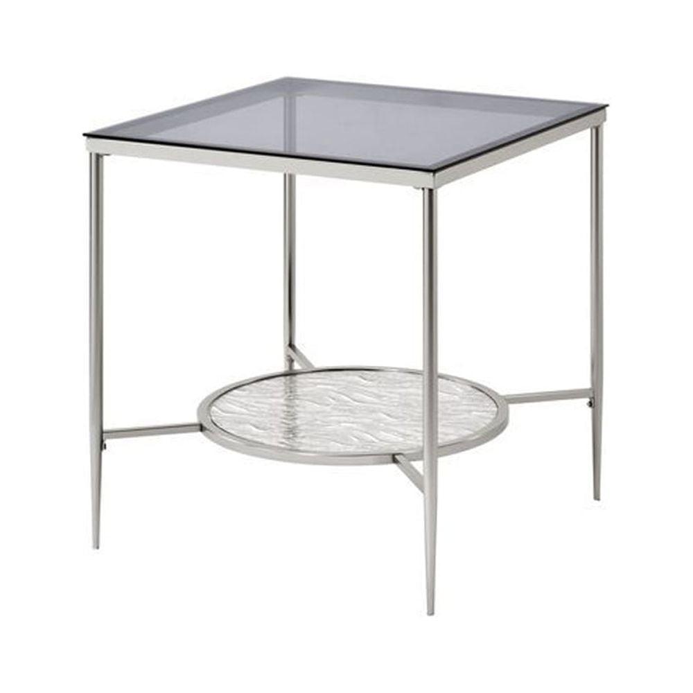 24" Chrome and Clear Glass Round End Table with Shelf