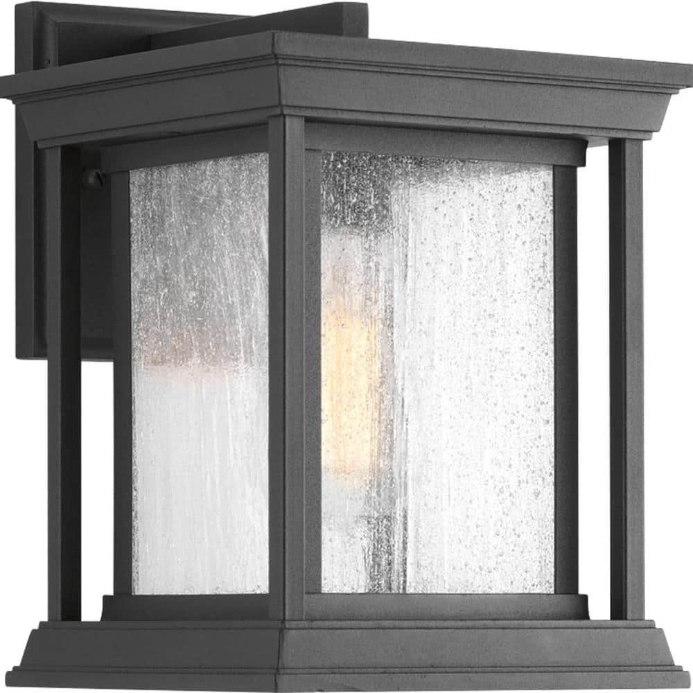 Progress Lighting Endicott 1-Light Outdoor Wall Lantern, Textured Black, Linen Glass Shade