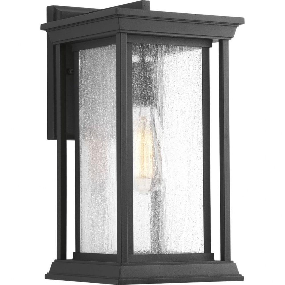 Progress Lighting Endicott 1-Light Outdoor Wall Lantern, Porcelain, Textured Black, Linen Glass Shade