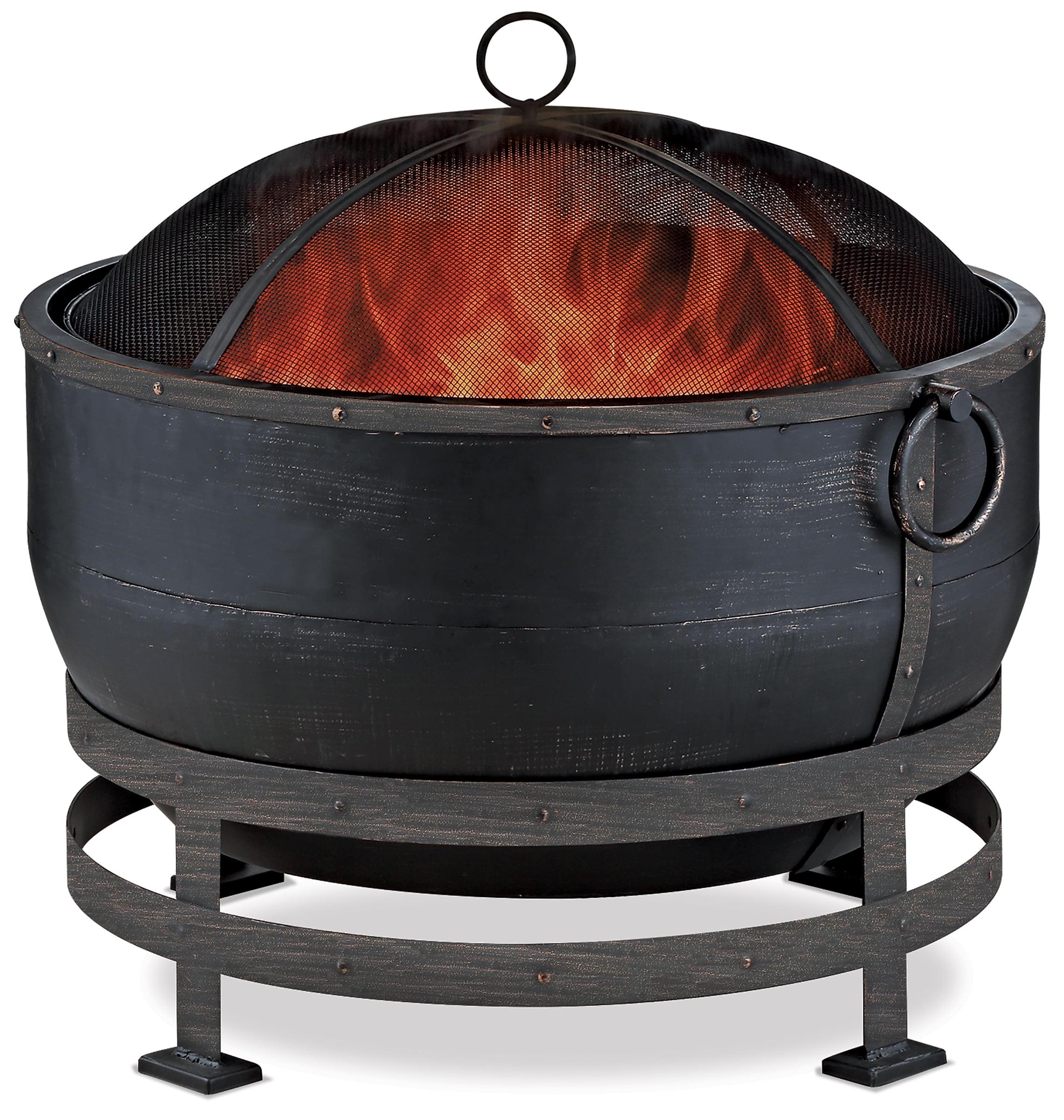 Endless Summer Round Wood Burning Outdoor Fire Pit with Kettle Design Brown