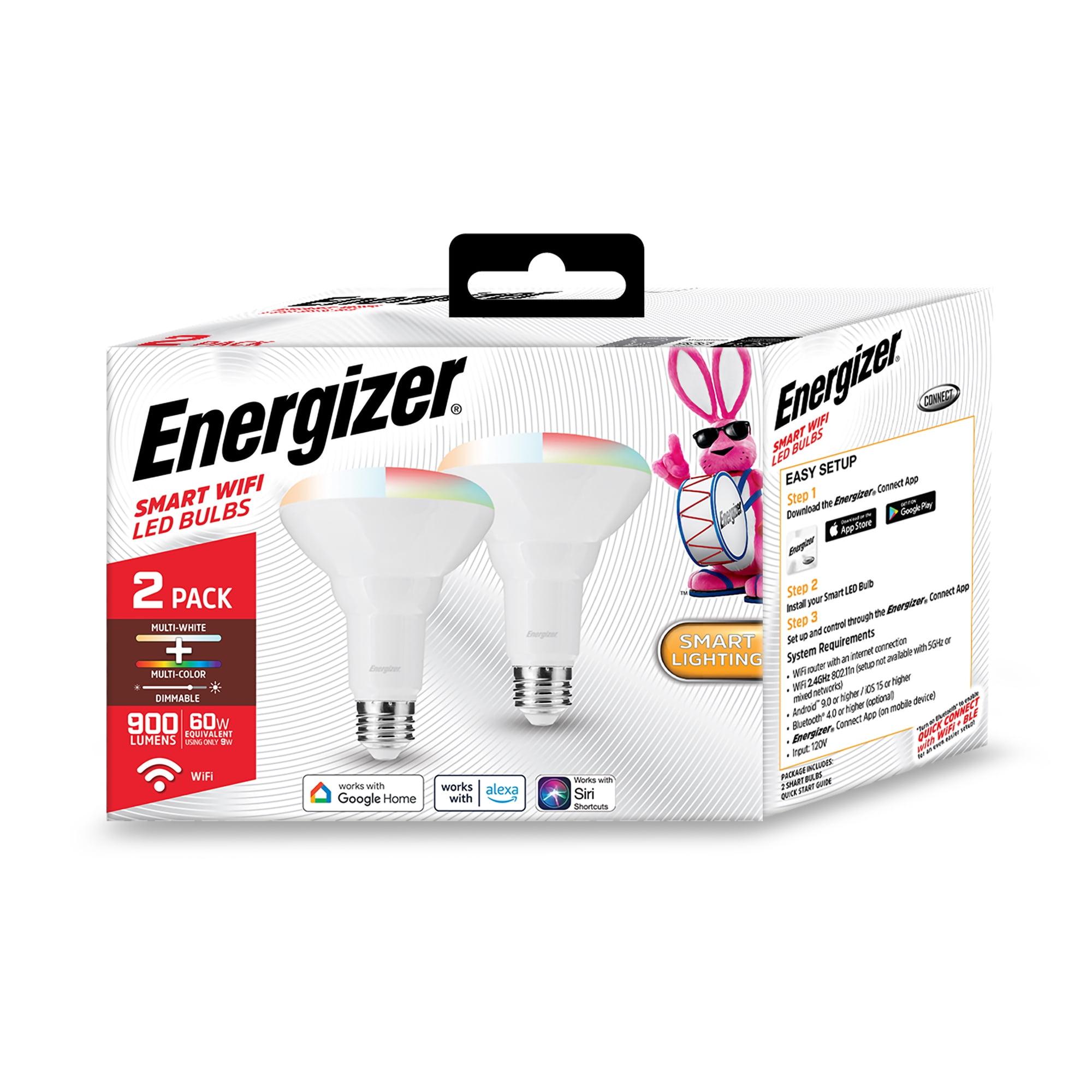 Energizer Connect Smart Wi-Fi BR30 Multi-White + Multi-Color RGB LED Bulbs (2 Pack)