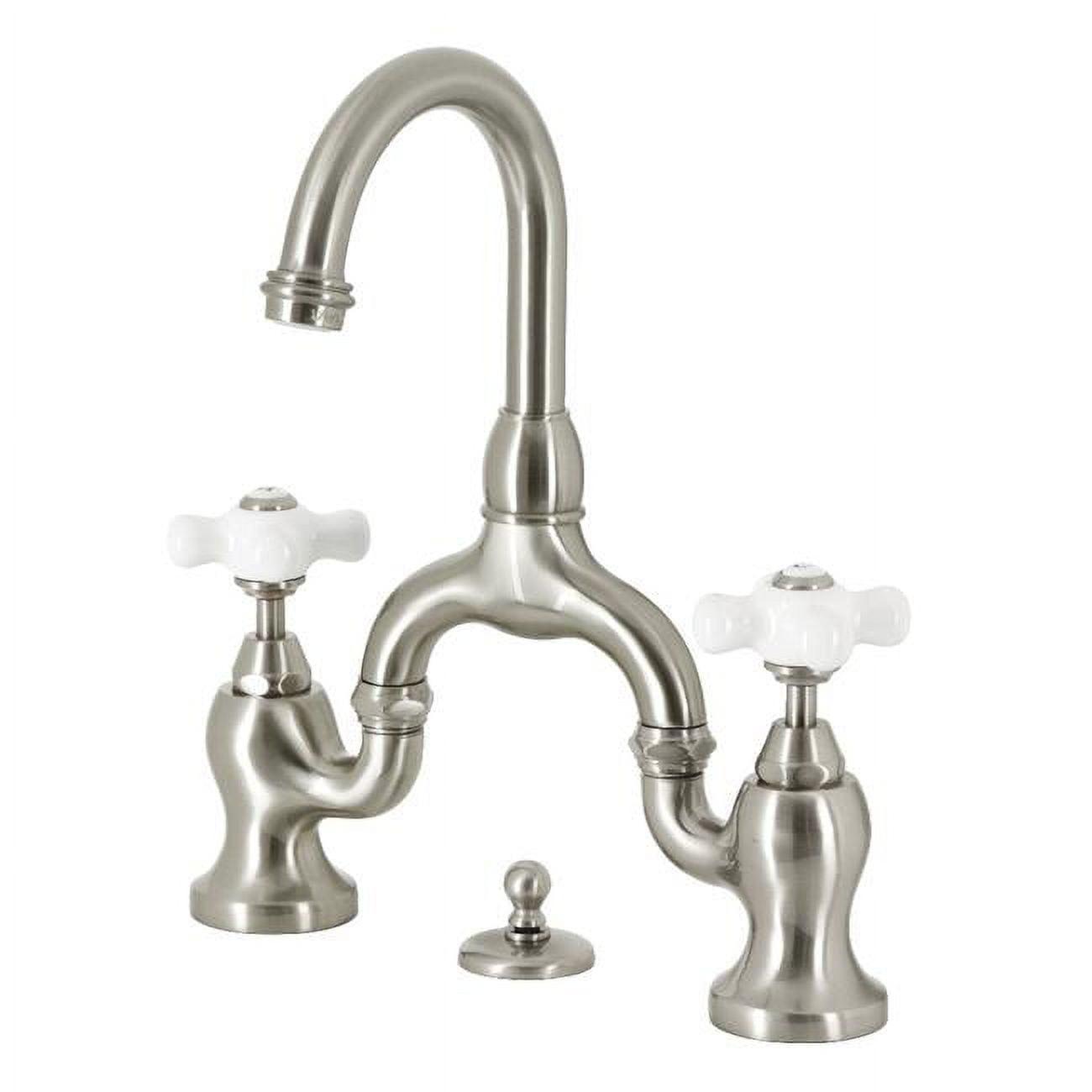 Brushed Nickel Traditional Cross Handle Bathroom Faucet