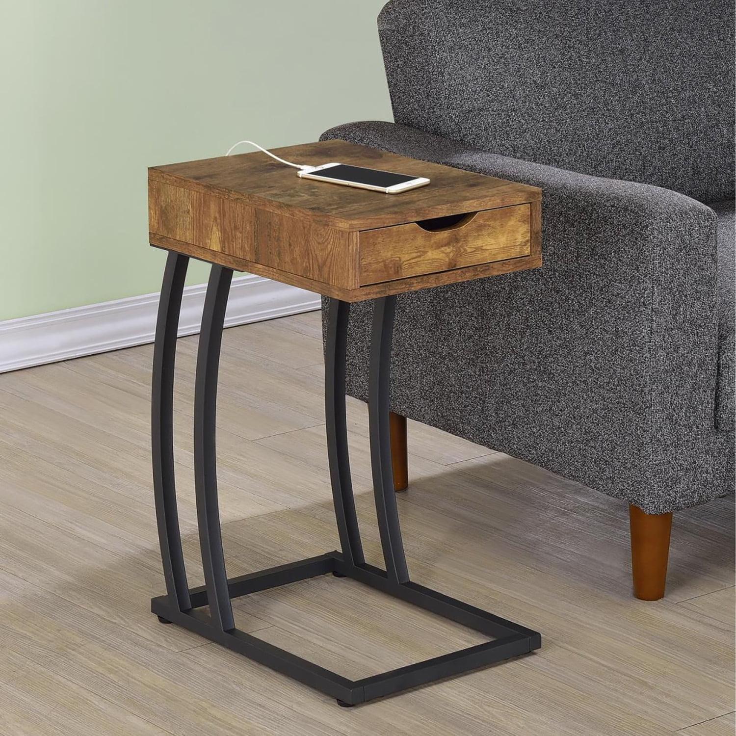 Antique Nutmeg and Gunmetal Square Wood Metal Accent Table