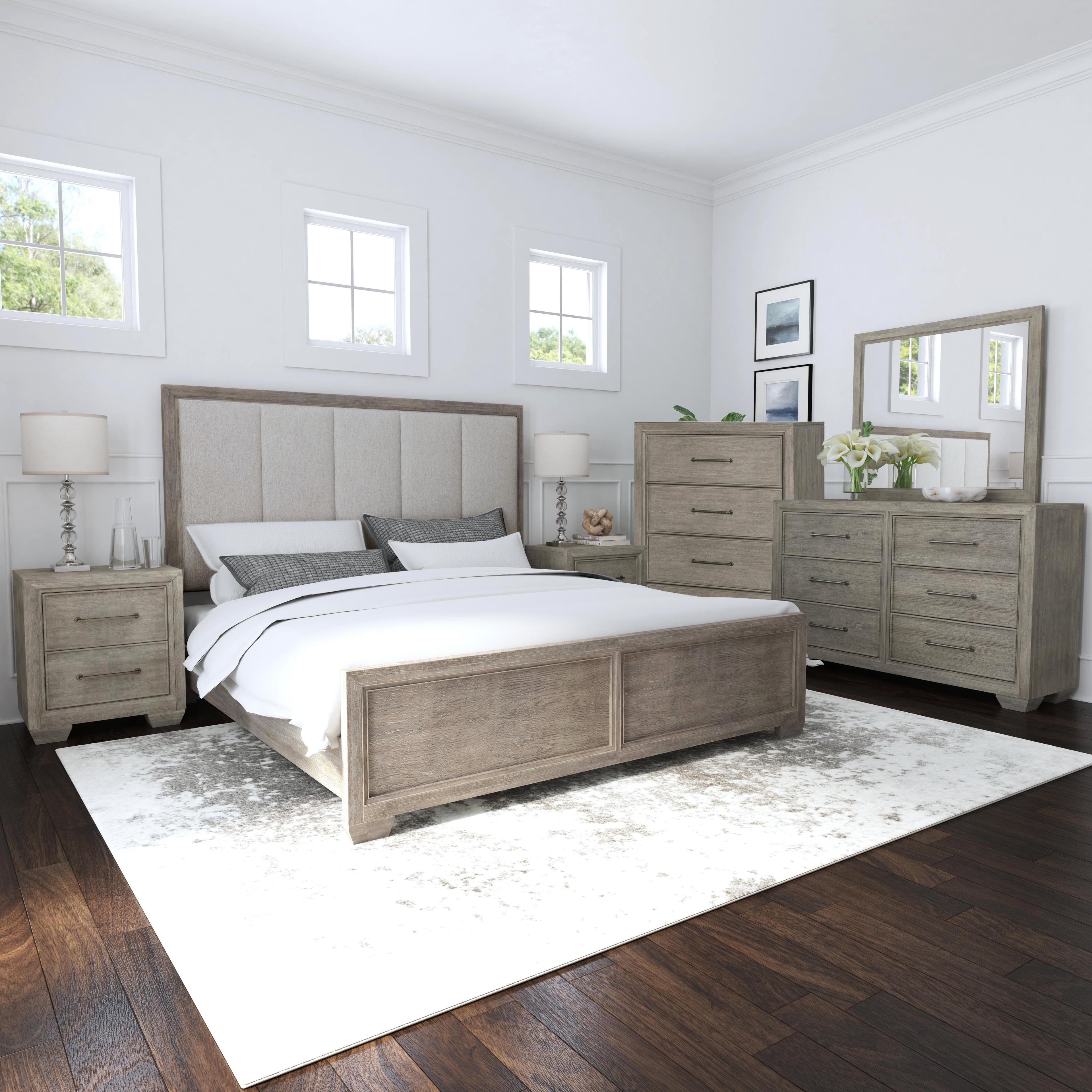 Ennesley Gray Wood Queen Bedroom Set with Upholstered Panel Bed