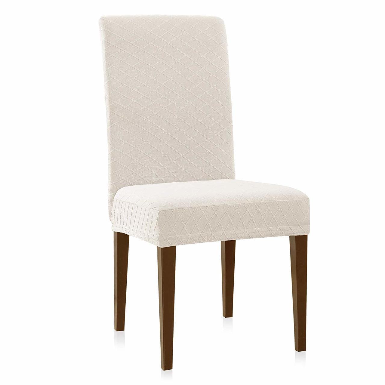 Enova Home 4 Pcs Rhombus Jacquard Stretchy Universal Dining Chair Slipcovers (Ivory)