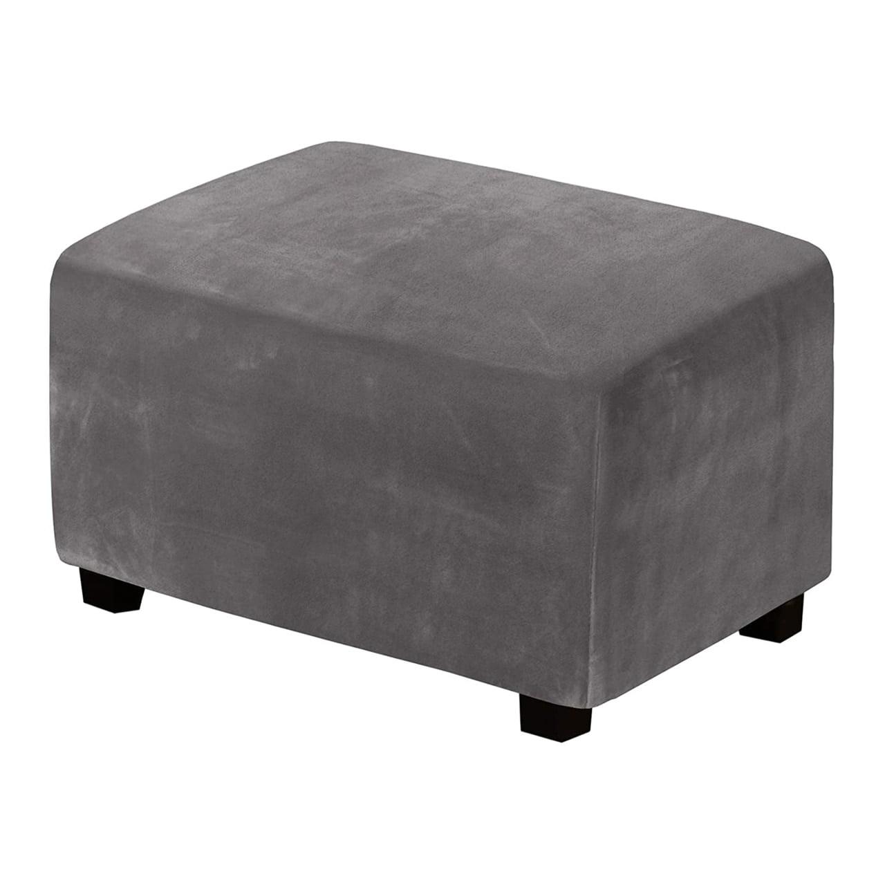 Gray Extra Large Stretch Velvet Ottoman Slipcover with Elastic Bottom