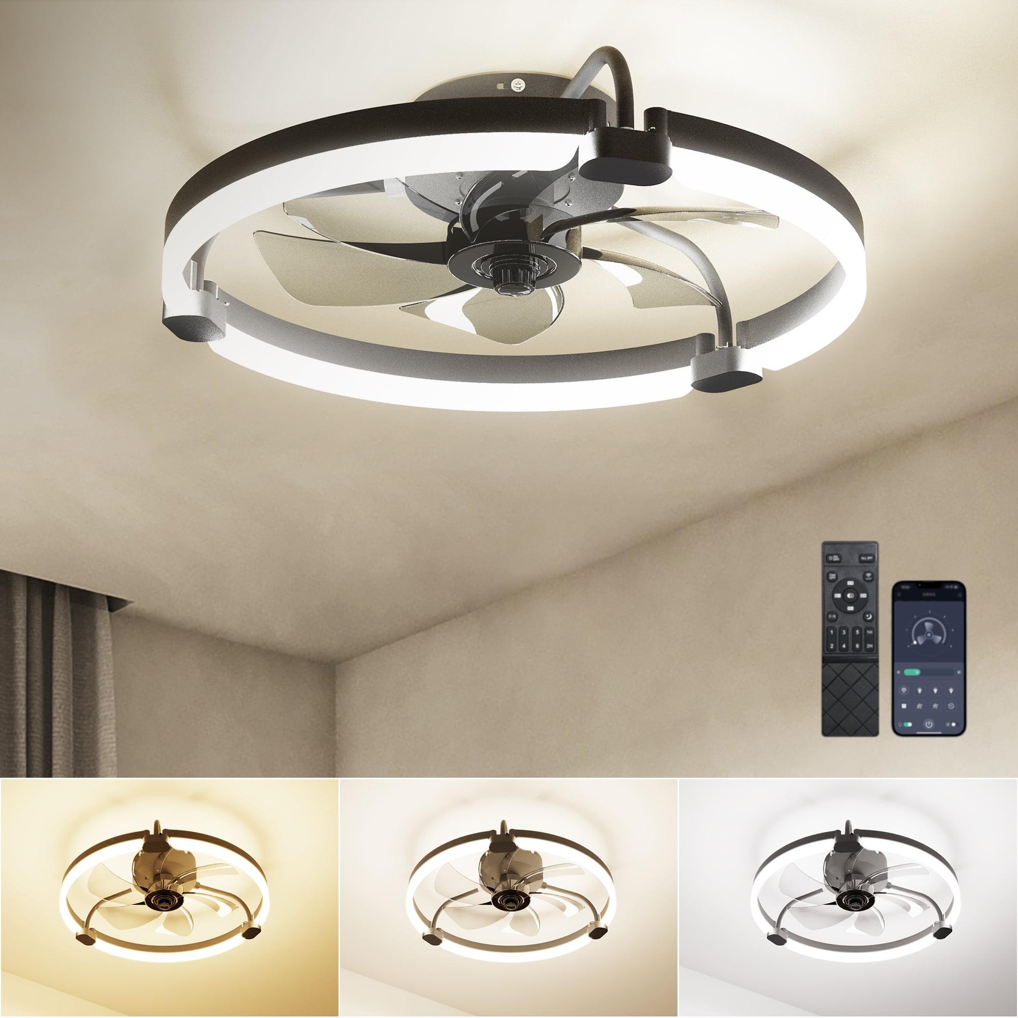 Ensenior 20'' Low Profile Ceiling Fans with Lights and Remote, Fandelier  Ceiling Fan Flush Mount, APP, image size:2000x2000