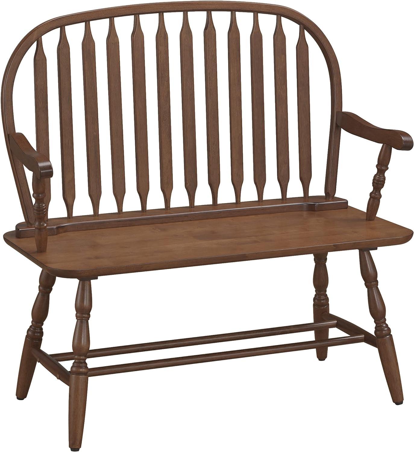 Elm Wood Windsor Bench with Arms