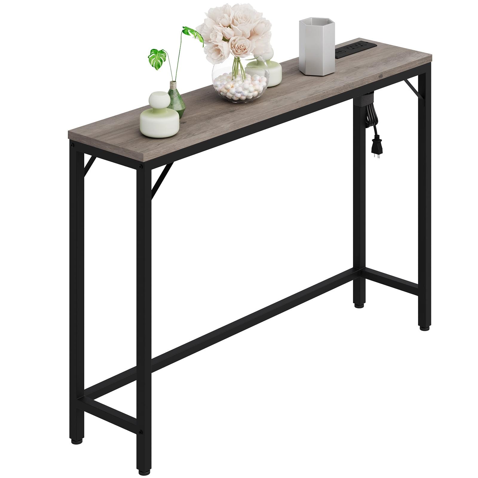 Gray Wood and Metal Console Table with Charging Station