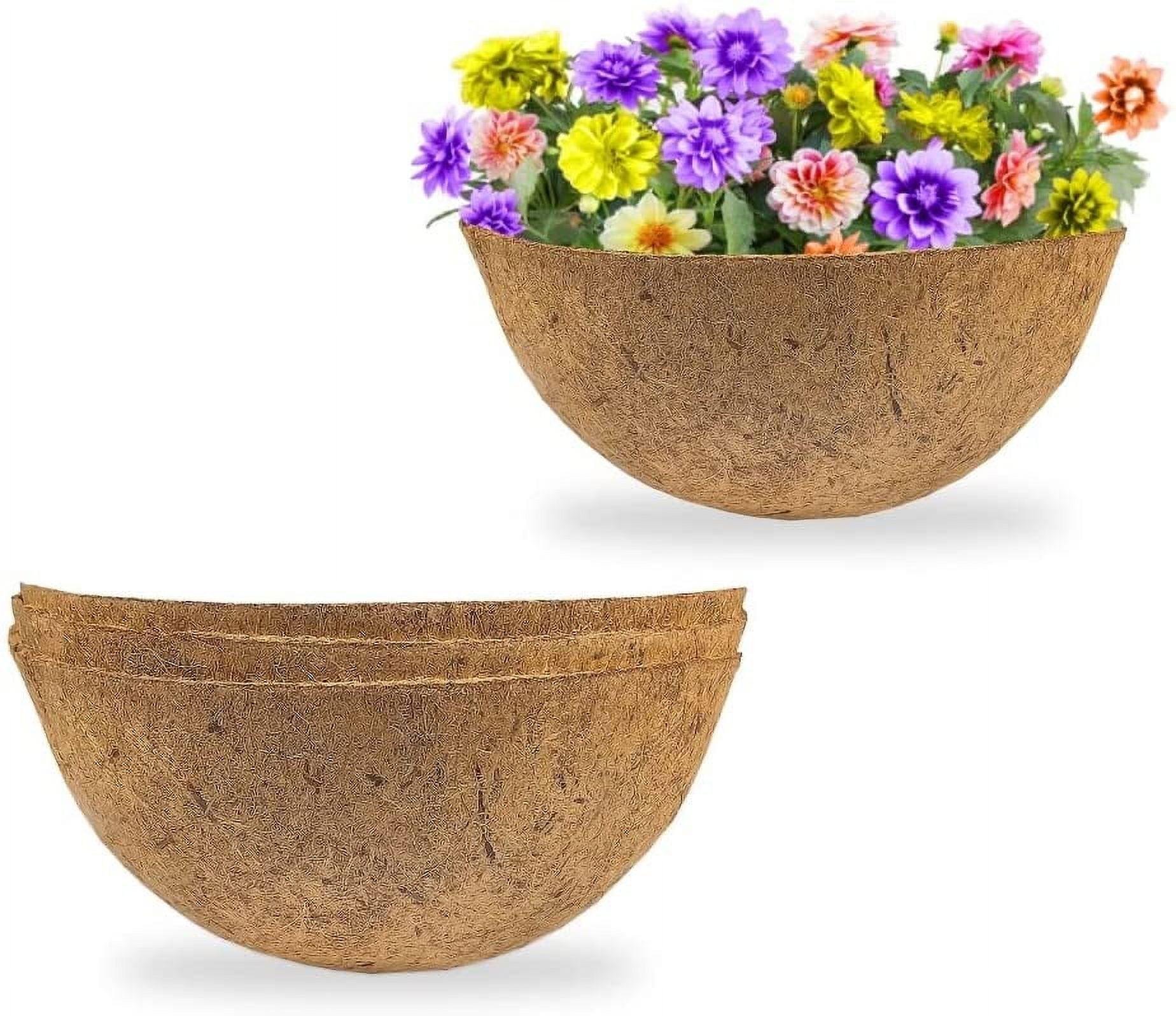 4 PCS Round Flower Pot Coconut Basket,Casewin Hanging Basket Coco Liner Natural Coconut Planter Basket Liner for Hanging Baskets at Indoor Outdoor Garden Porch Balcony (14 Inch)