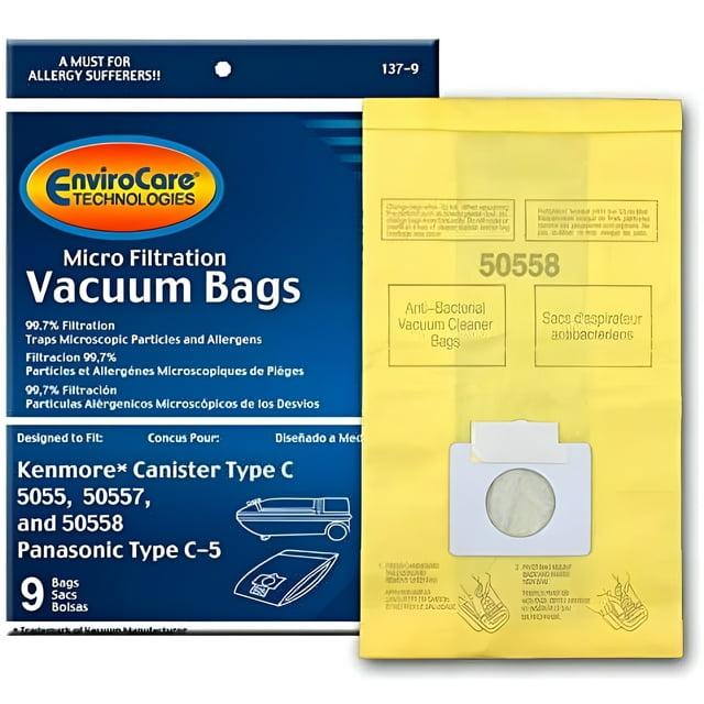 EnviroCare Replacement Micro Filtration Vacuum Cleaner Bags Made to fit Kenmore Canister Type C or Q 50555, 50558, 50557 and Panasonic Type C-5 9 Pack