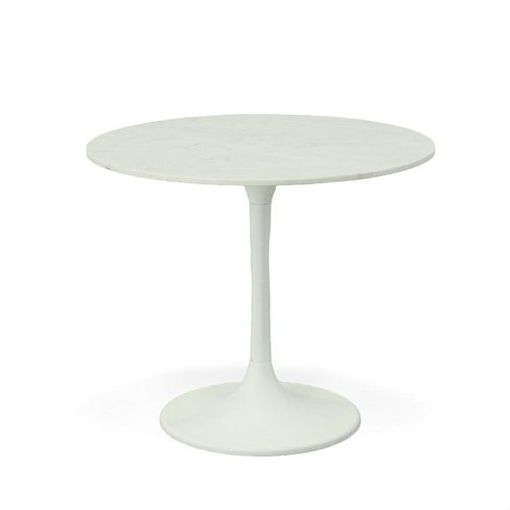 Carolina Living 36" Zaha Round Marble Top Dining Table White: Midcentury Modern, Metal Pedestal Base, Seats 4