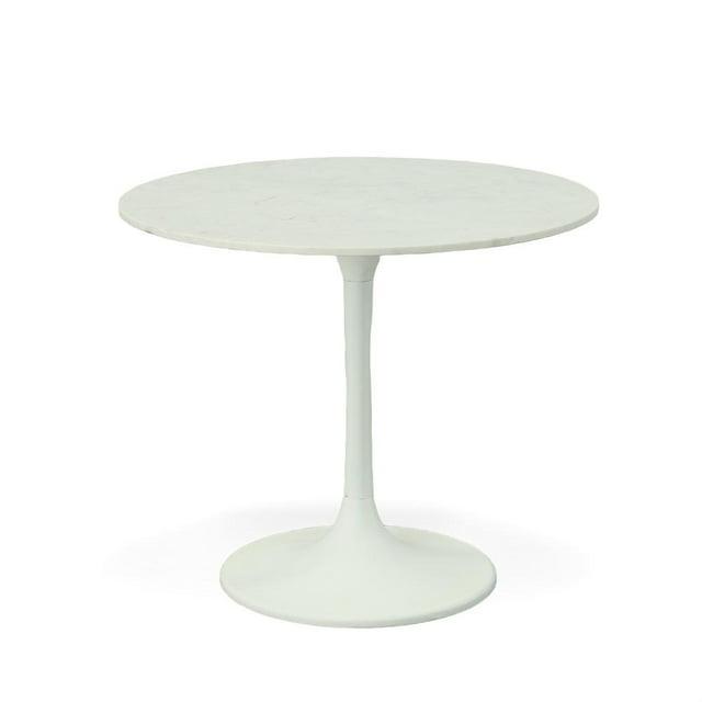 Carolina Living 36" Zaha Round Marble Top Dining Table White: Midcentury Modern, Metal Pedestal Base, Seats 4