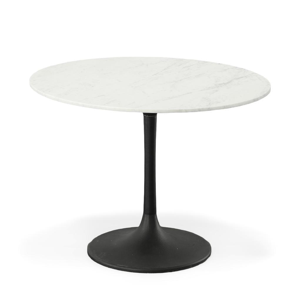 Carolina Living 40" Zaha Round Marble Top Dining Table Black/White: Pedestal Base, Seats 4