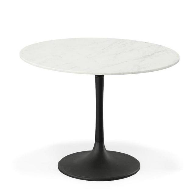 Carolina Living 40" Zaha Round Marble Top Dining Table Black/White: Pedestal Base, Seats 4