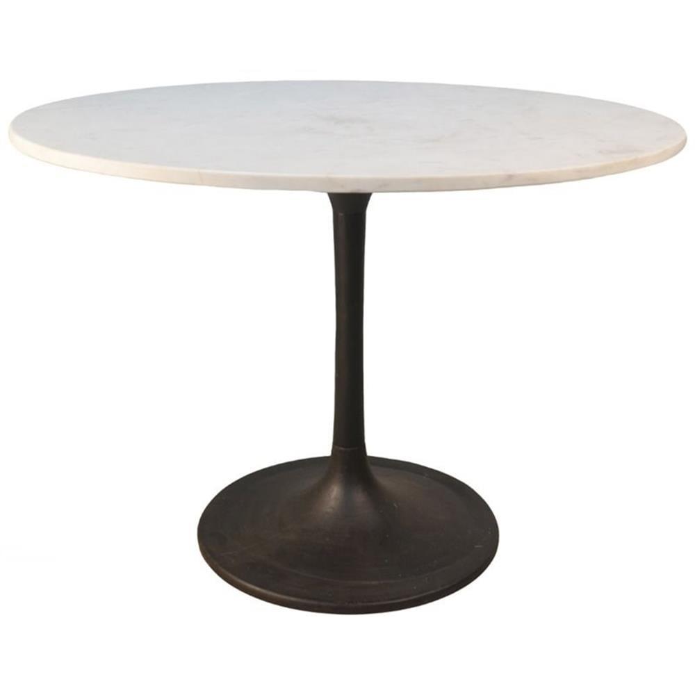 Carolina Living 40" Zaha Round Marble Top Dining Table Black/White: Pedestal Base, Seats 4