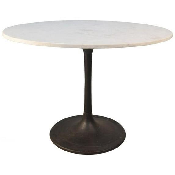 Carolina Living 40" Zaha Round Marble Top Dining Table Black/White: Pedestal Base, Seats 4