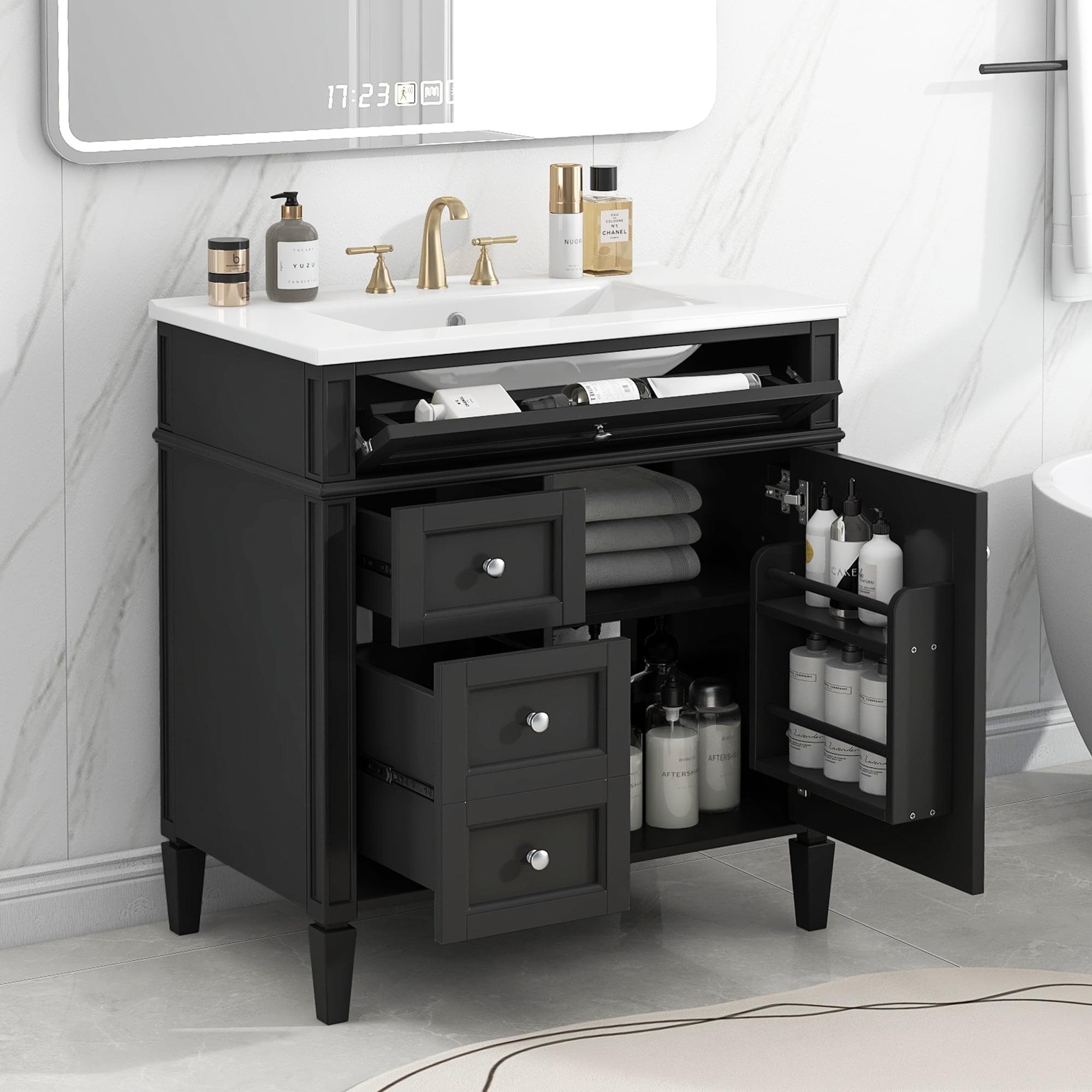 HLILish 30'' Bathroom Vanity With Top Sink, Modern Bathroom Storage Cabinet With 2 Drawers And A Tip-Out Drawer, Single Sink Bathroom Vanity