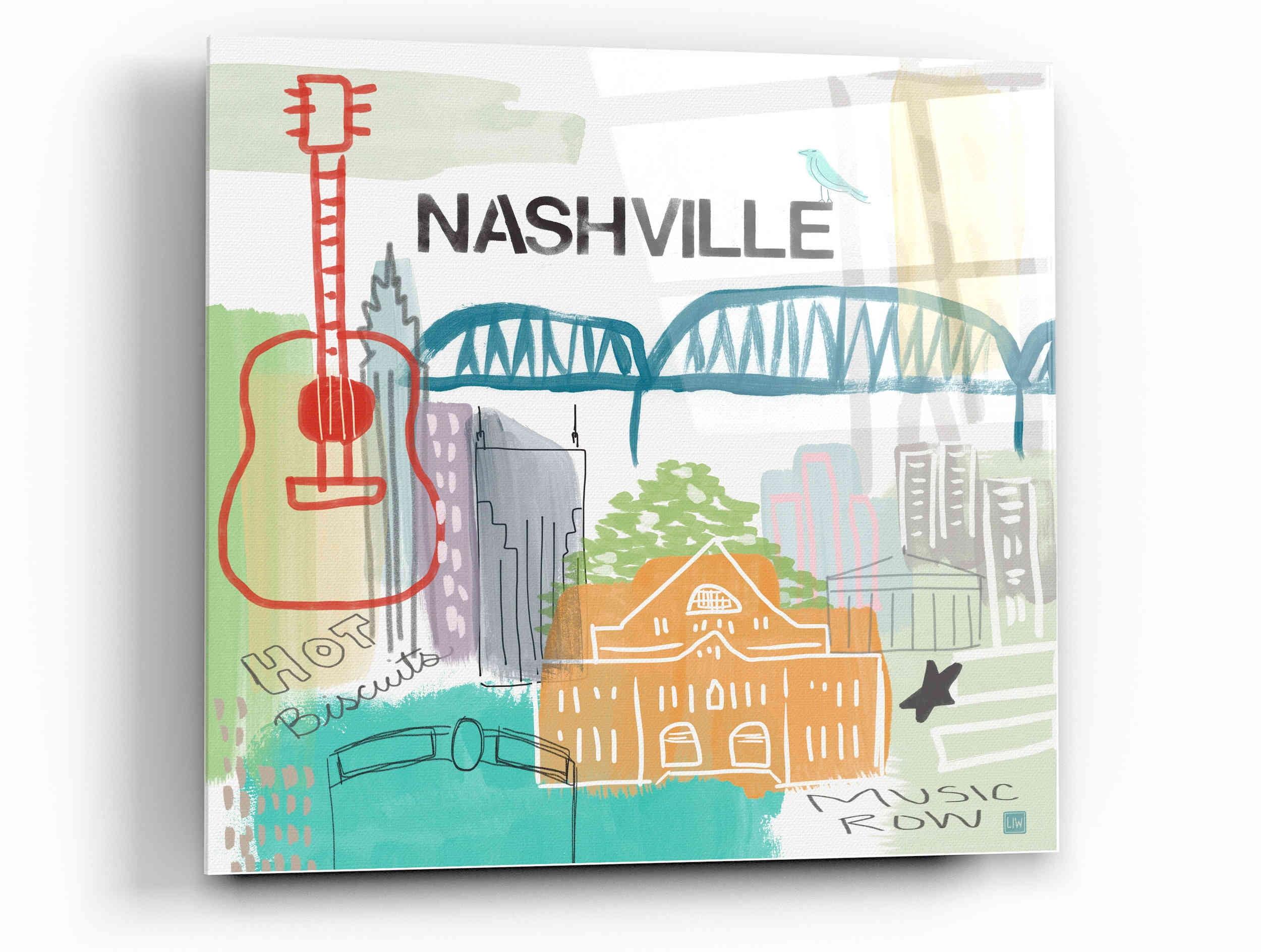 Epic Art 'Nashville' by Linda Woods, Acrylic Glass Wall Art, 12"x12"