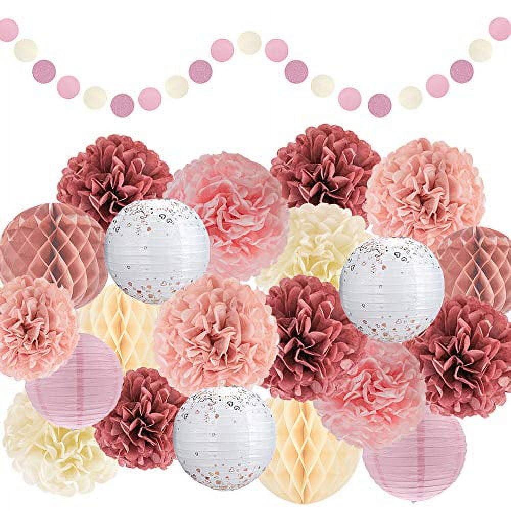 EpiqueOne 22-Piece Tissue Paper Pom Poms and Paper Lantern Party Kit - Add a Splash of White, Pink, & Mauve to Your Celebrations!