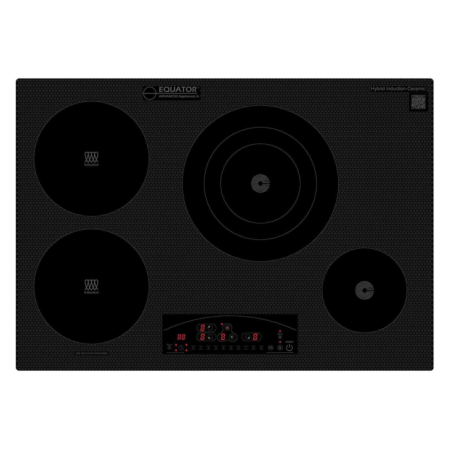 Equator Design 30" Electric Hybrid CERAMIC-INDUCTION 4 Burner Cooktop 220V