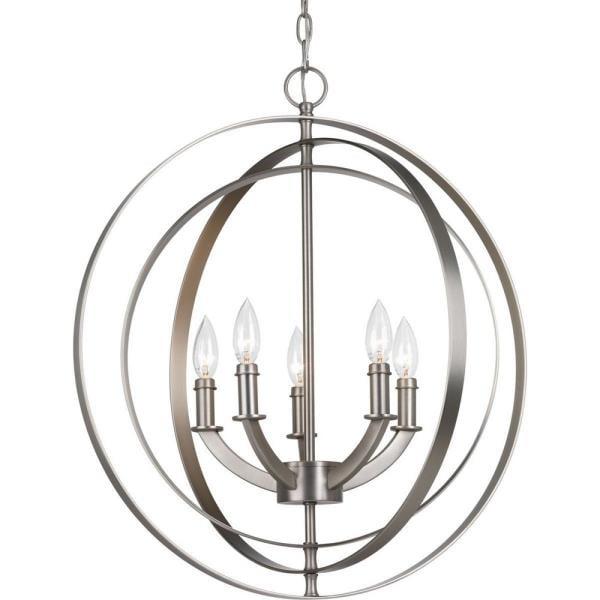 Progress Lighting Equinox 5-Light Chandelier Pendant, Steel, Burnished Silver, No Shade