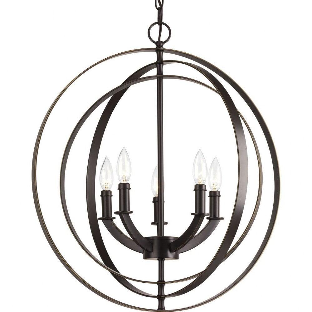 Progress Lighting Equinox 5-Light Chandelier Pendant, Steel, Antique Bronze, No Shade