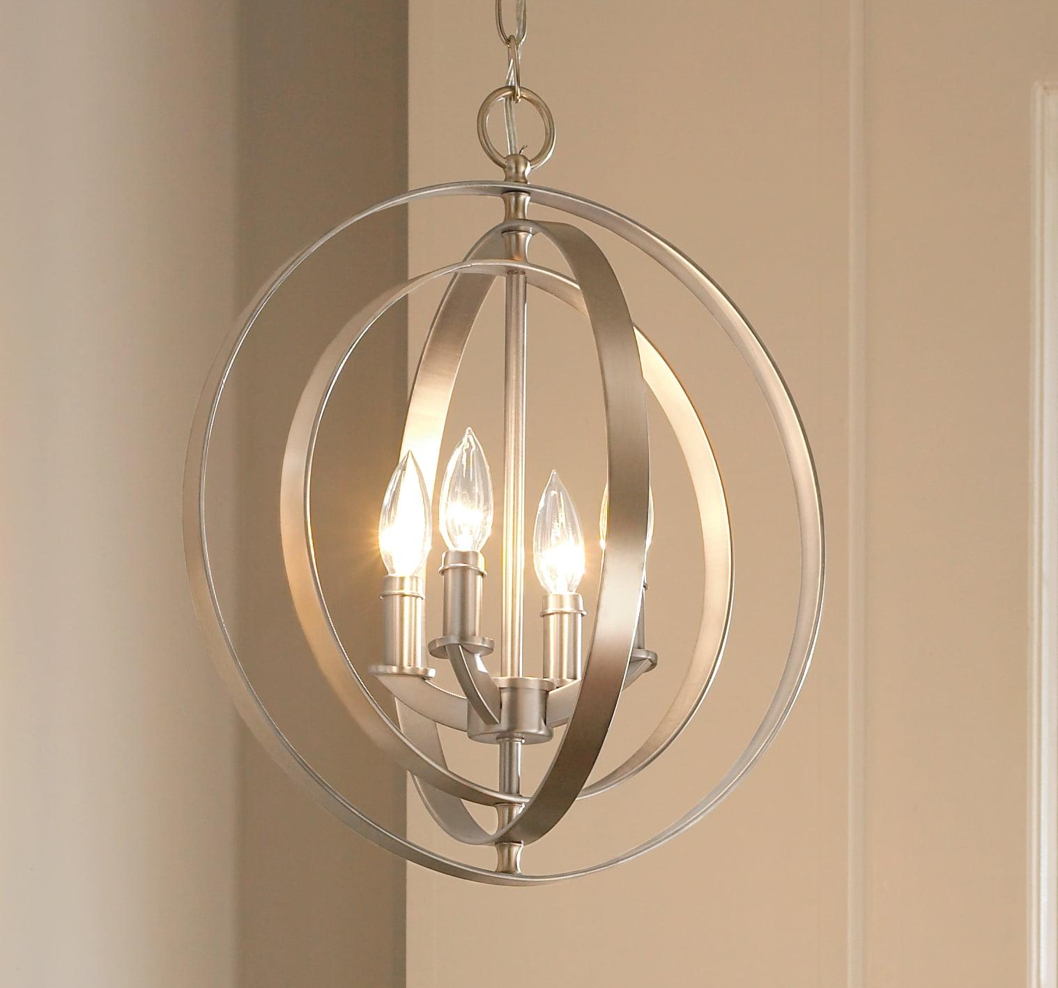 Progress Lighting Equinox 4-Light Foyer Pendant, Steel, Burnished Silver, No Shade