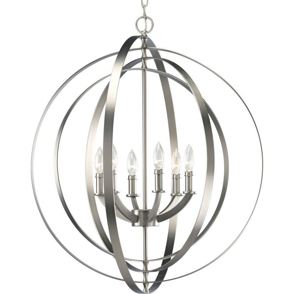 Progress Lighting Equinox 6-Light Chandelier Pendant, Steel, Burnished Silver, No Shade