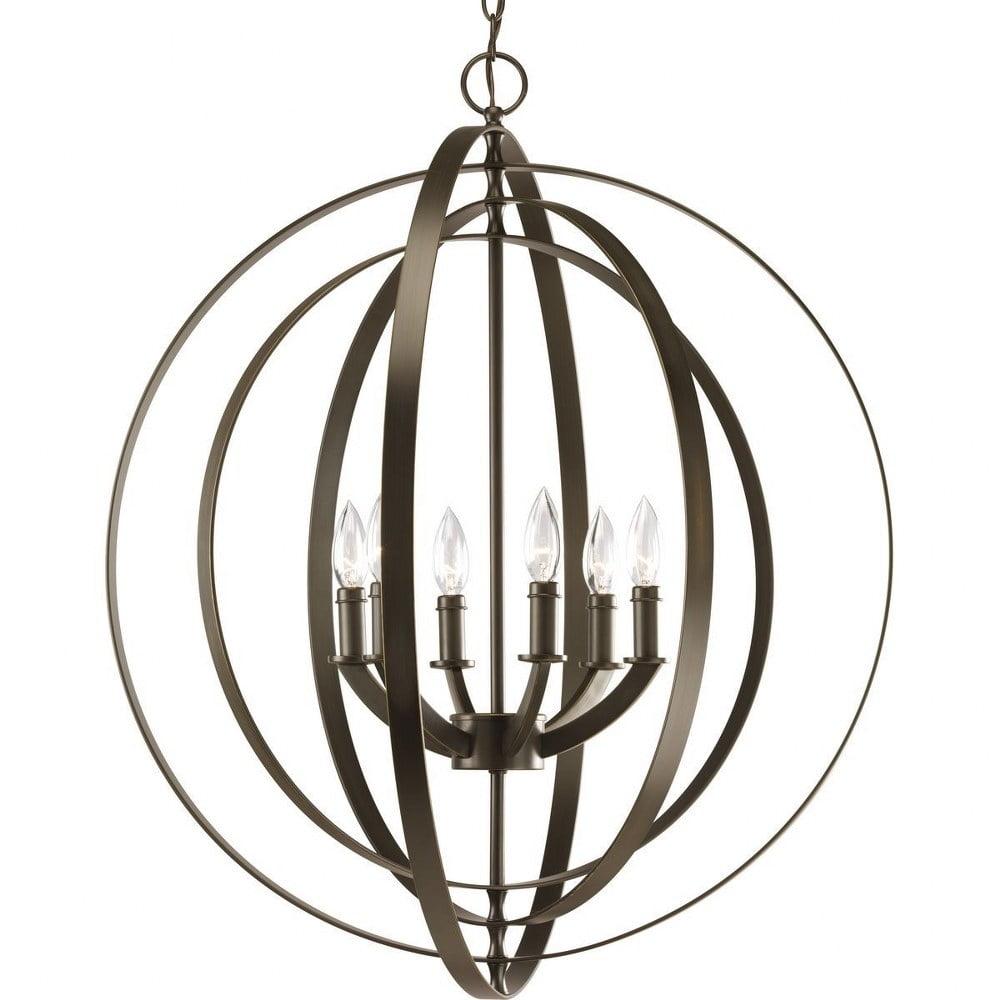 Progress Lighting Equinox 6-Light Chandelier Pendant, Steel, Antique Bronze, Armillary Sphere Design