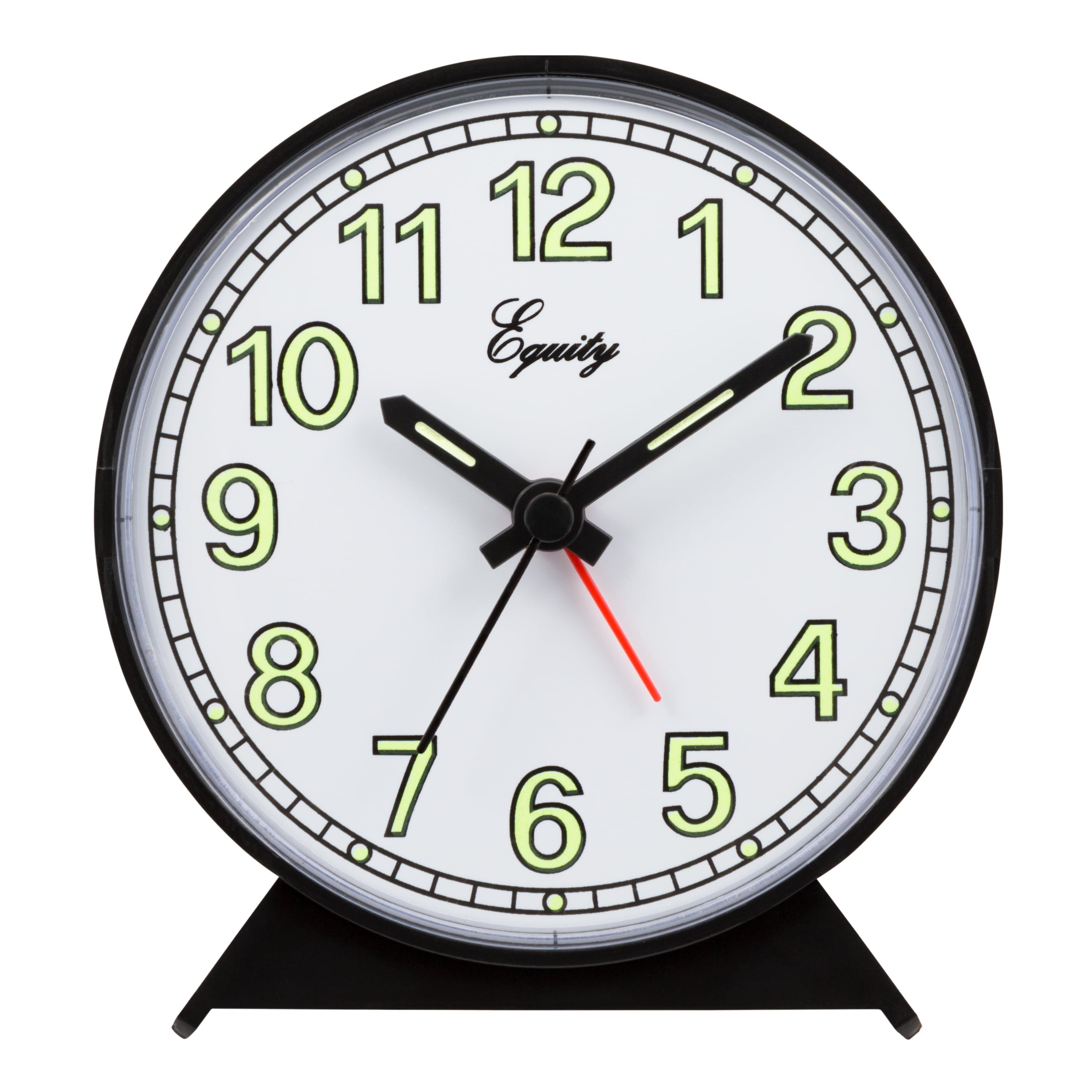 Black Battery-Operated Analog Alarm Clock with Glow Numbers