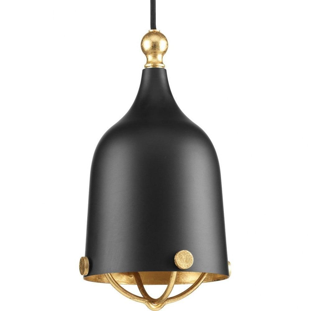 Matte Black and Gold Mini Pendant Light with Glass Bowl