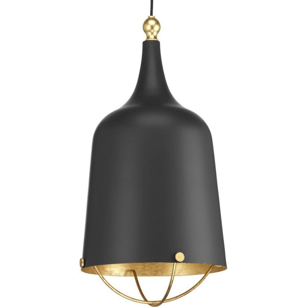 Vintage Farmhouse Era Mini-Pendant in Matte Black with Gold Leaf Accents