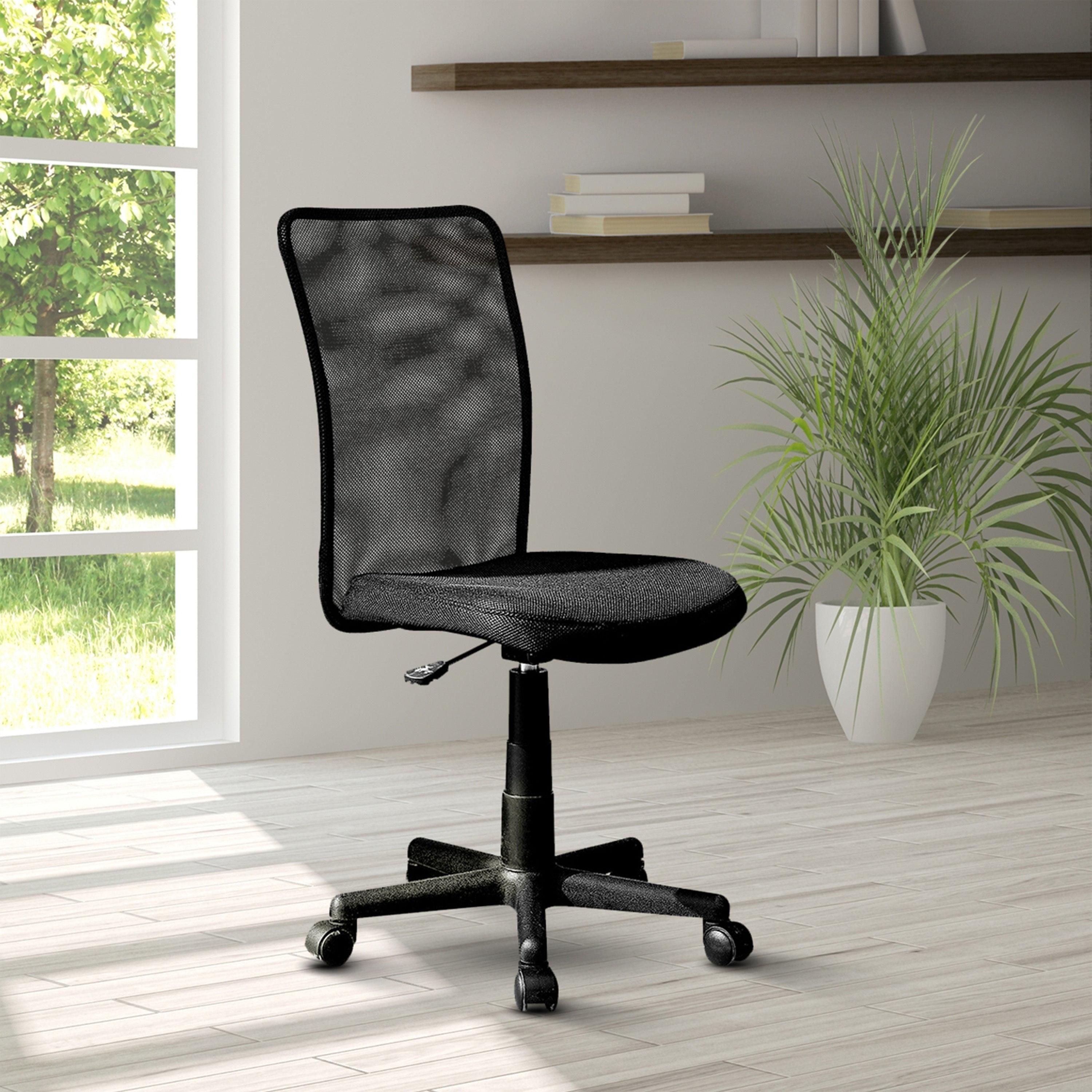 Black Mesh Adjustable Task Chair with Swivel and Fabric Seat