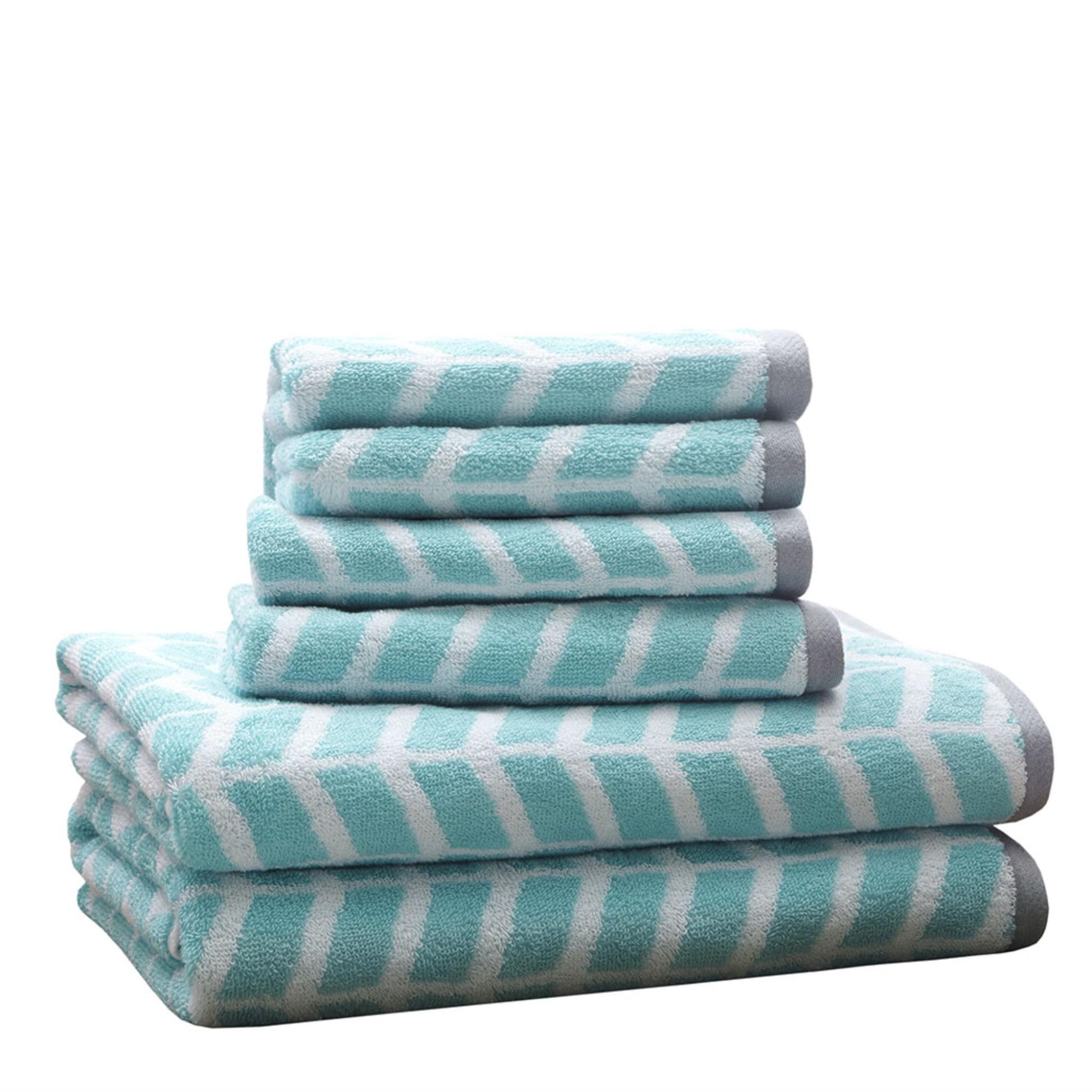 Teal and White Cotton Jacquard Hand Towel Set of Six