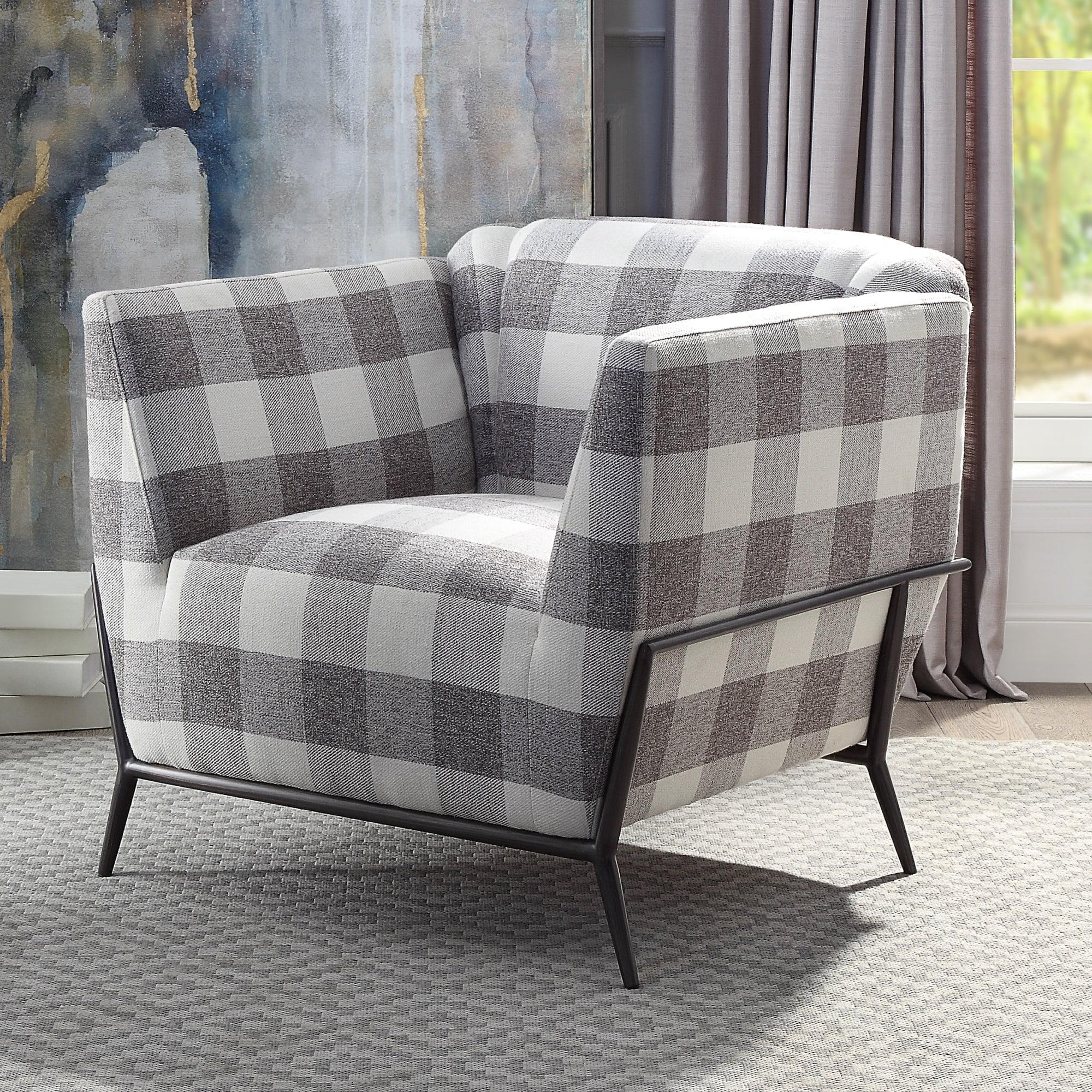 Niamey II 31" Black Plaid Fabric & Metal Accent Chair