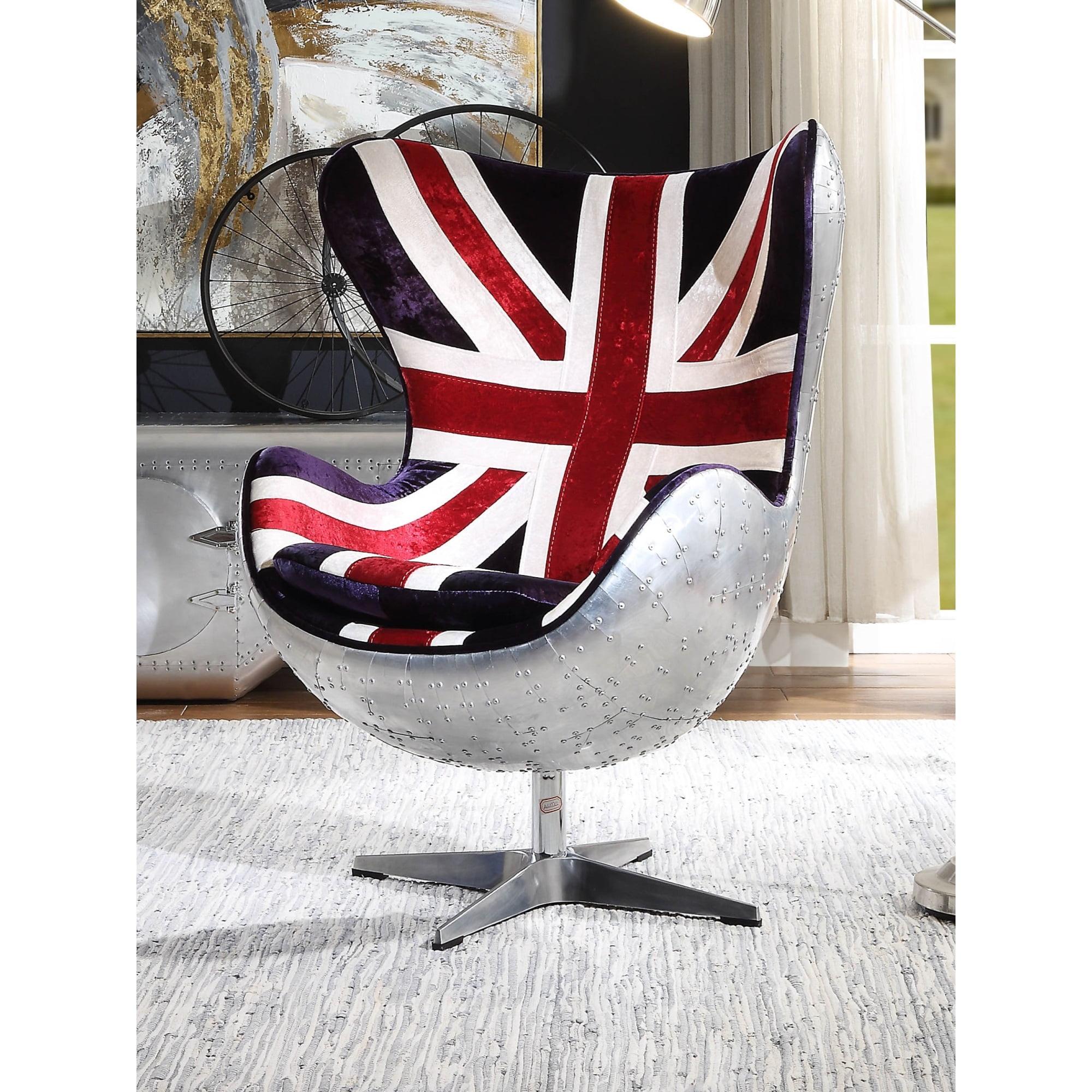 Brancaster Vintage England Flag Pattern Swivel Accent Chair in Aluminum