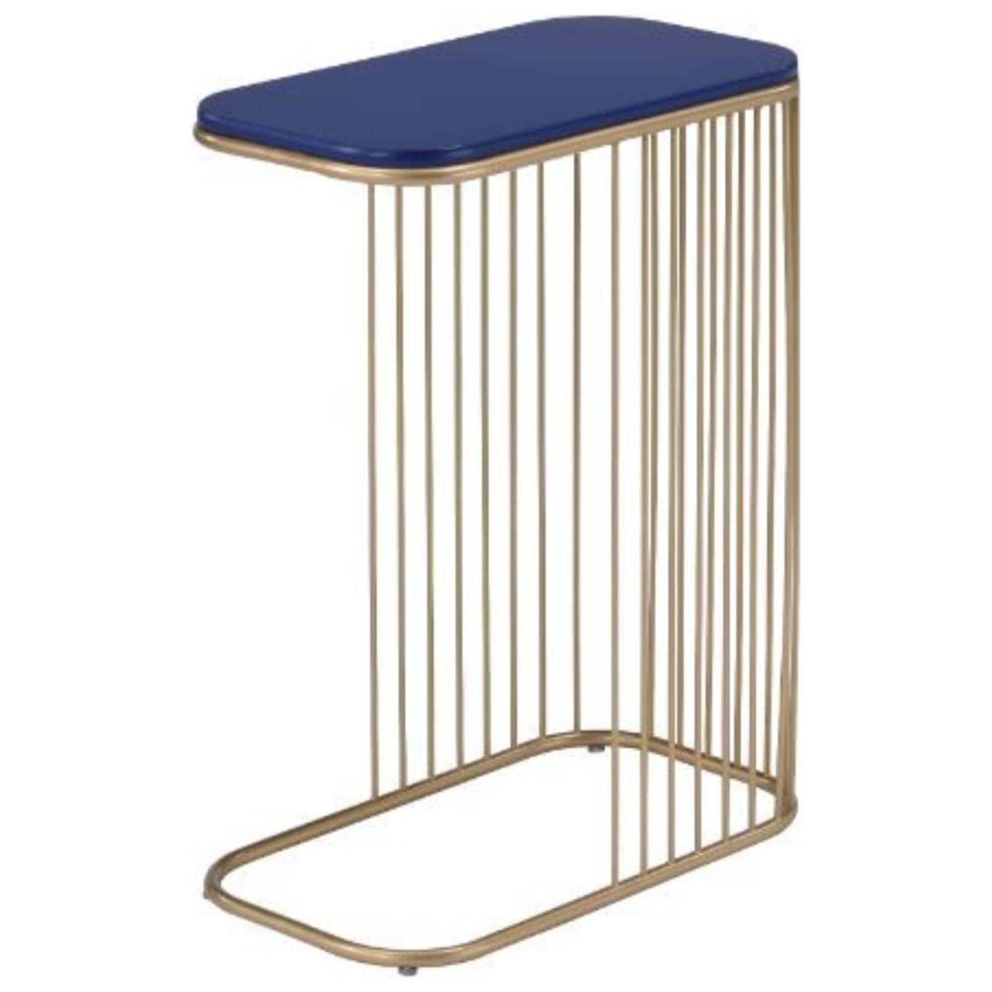 Aviena Accent Table Blue/Gold - Acme Furniture: Gold Frame, C-Shape, Living Room Side Table, Wood Composite