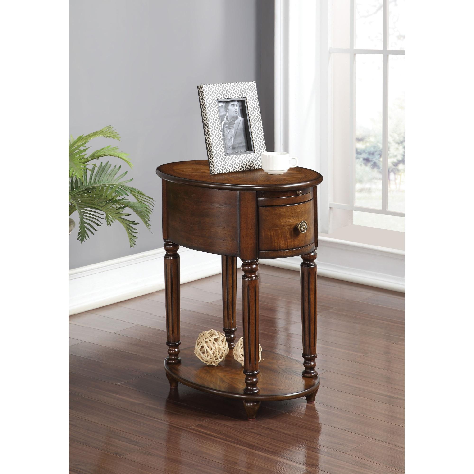 Dark Oak Round Wood Side Table with Storage