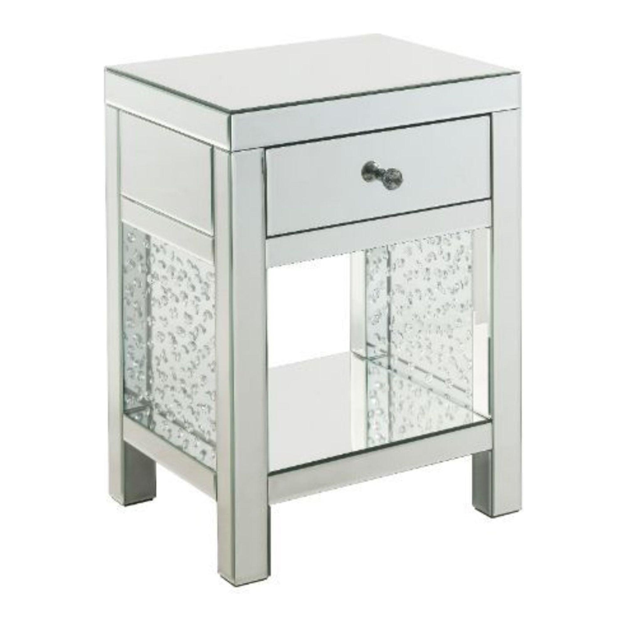 Mirrored Glass Accent Table with Storage Drawer