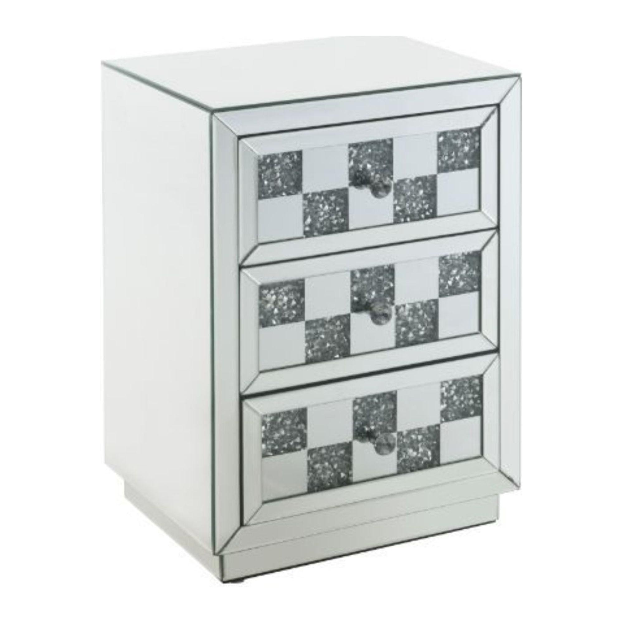 Elegant Mirrored Accent Table with Faux Diamond Inlays, 18"x26"