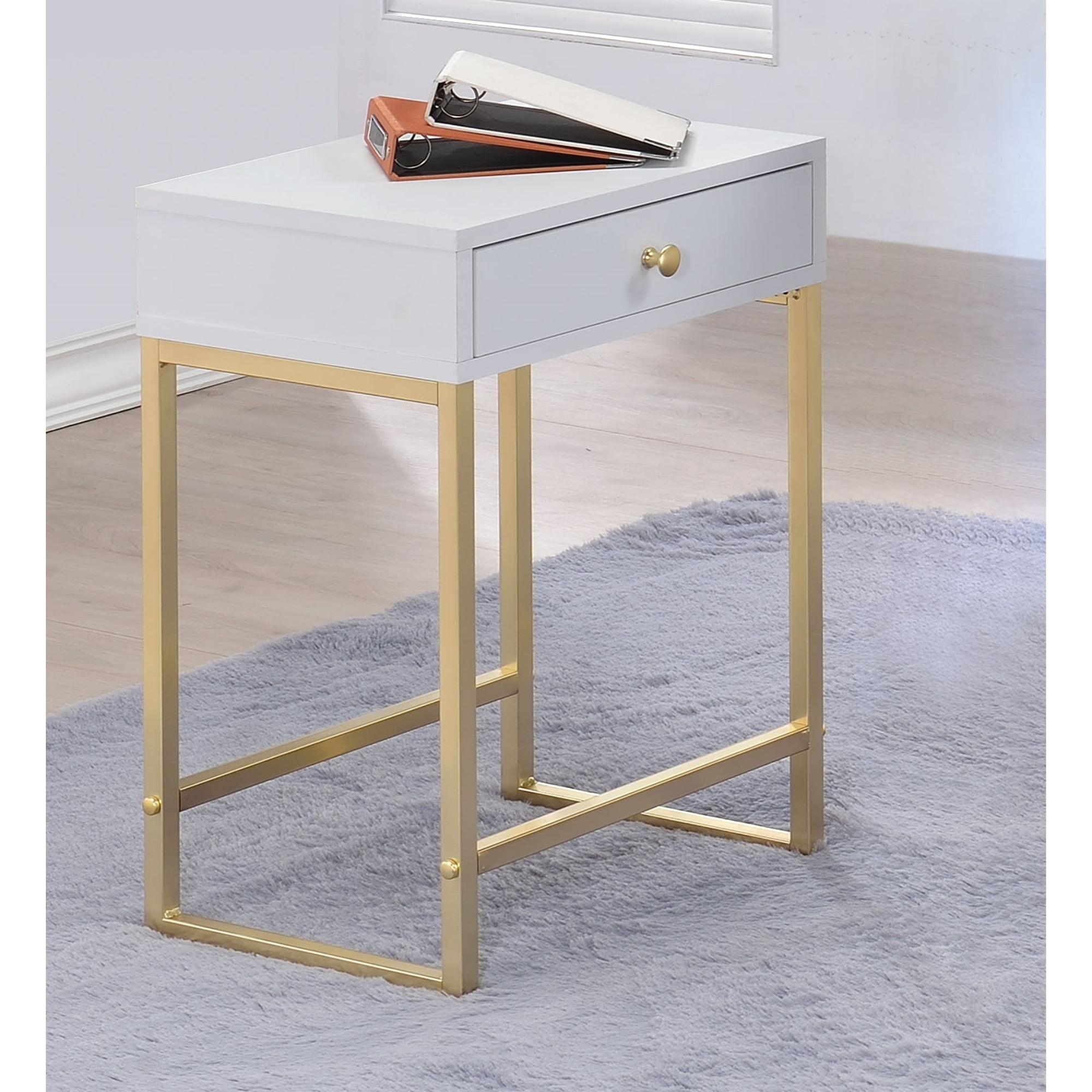 Chic Koren White and Brass Rectangular Side Table with Storage