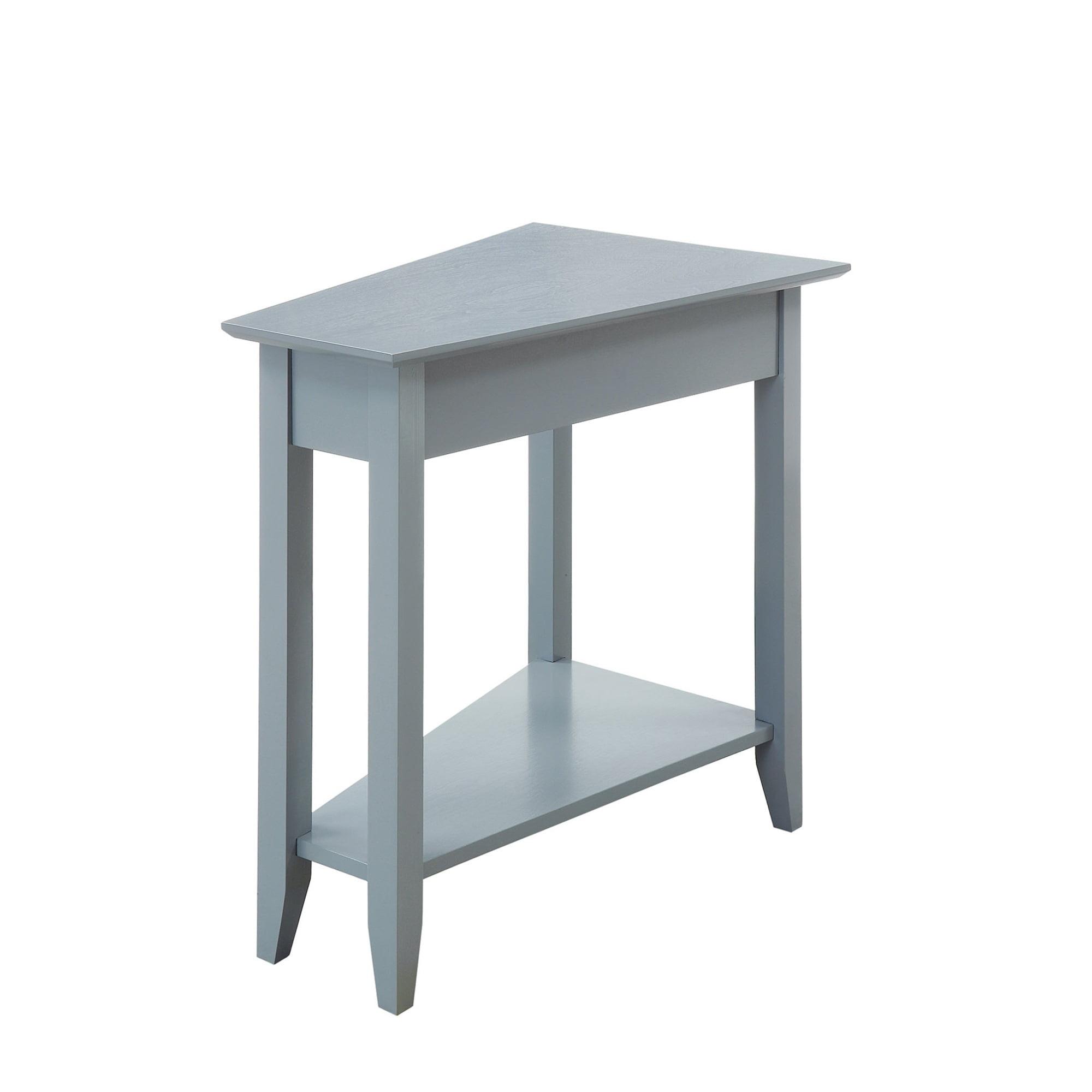 Gray Triangular Wood and Metal End Table with Shelf