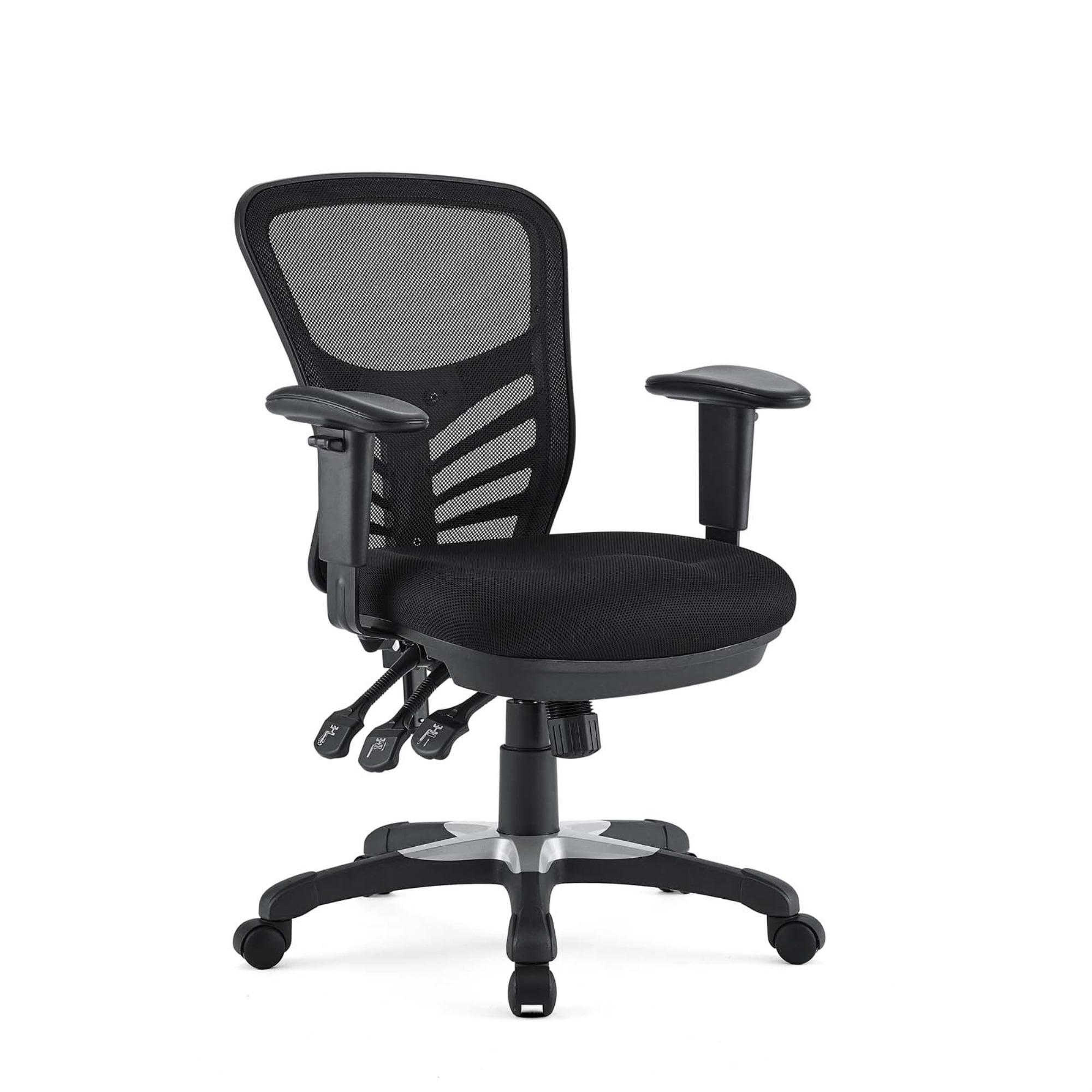 Articulate Mesh Office Chair Black Vegan Leather - Modway: Ergonomic, Adjustable Arms, Swivel, 330lb Capacity