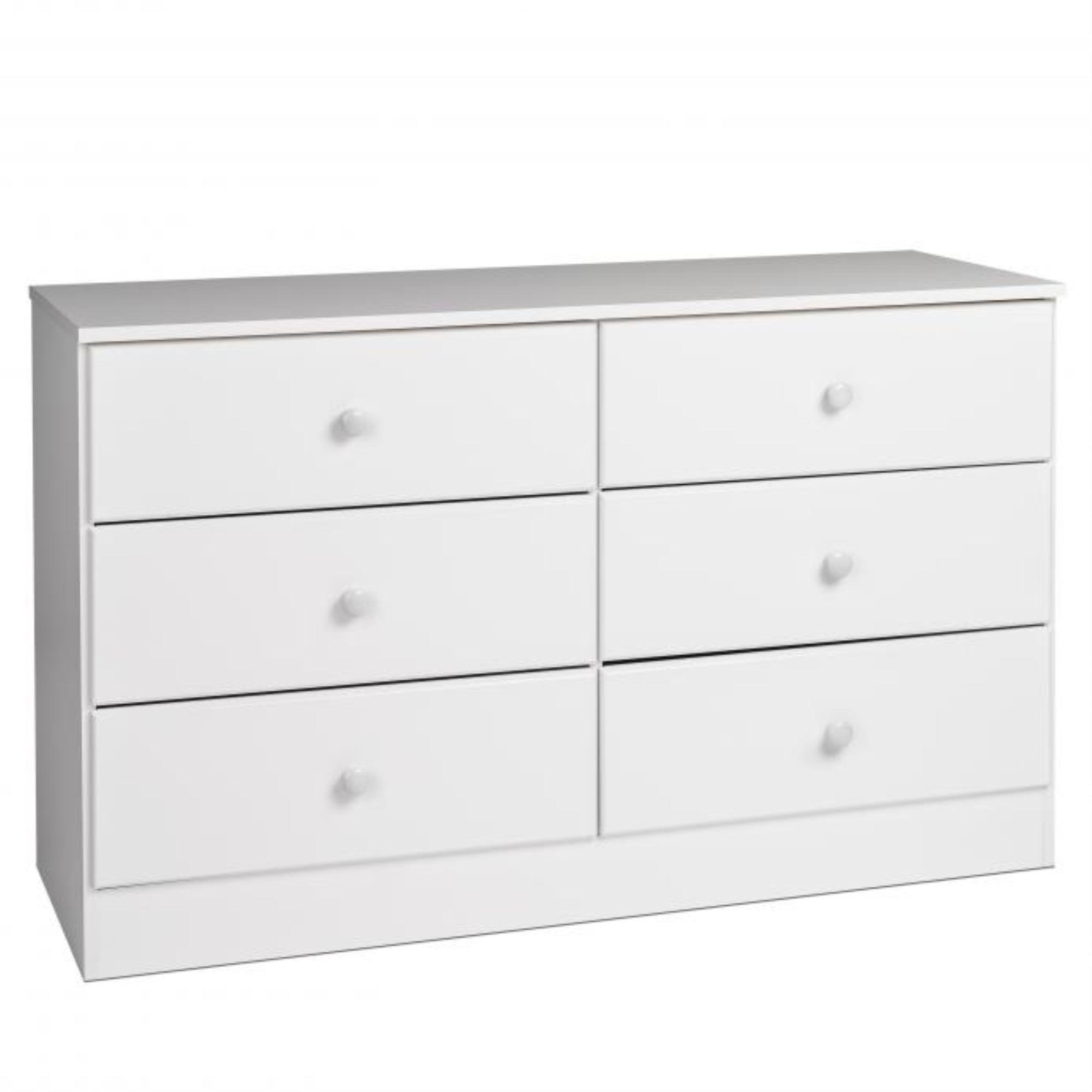 6 Drawers Astrid Dresser White - Prepac: Contemporary Style, Solid Wood Knobs, 47.25" Wide