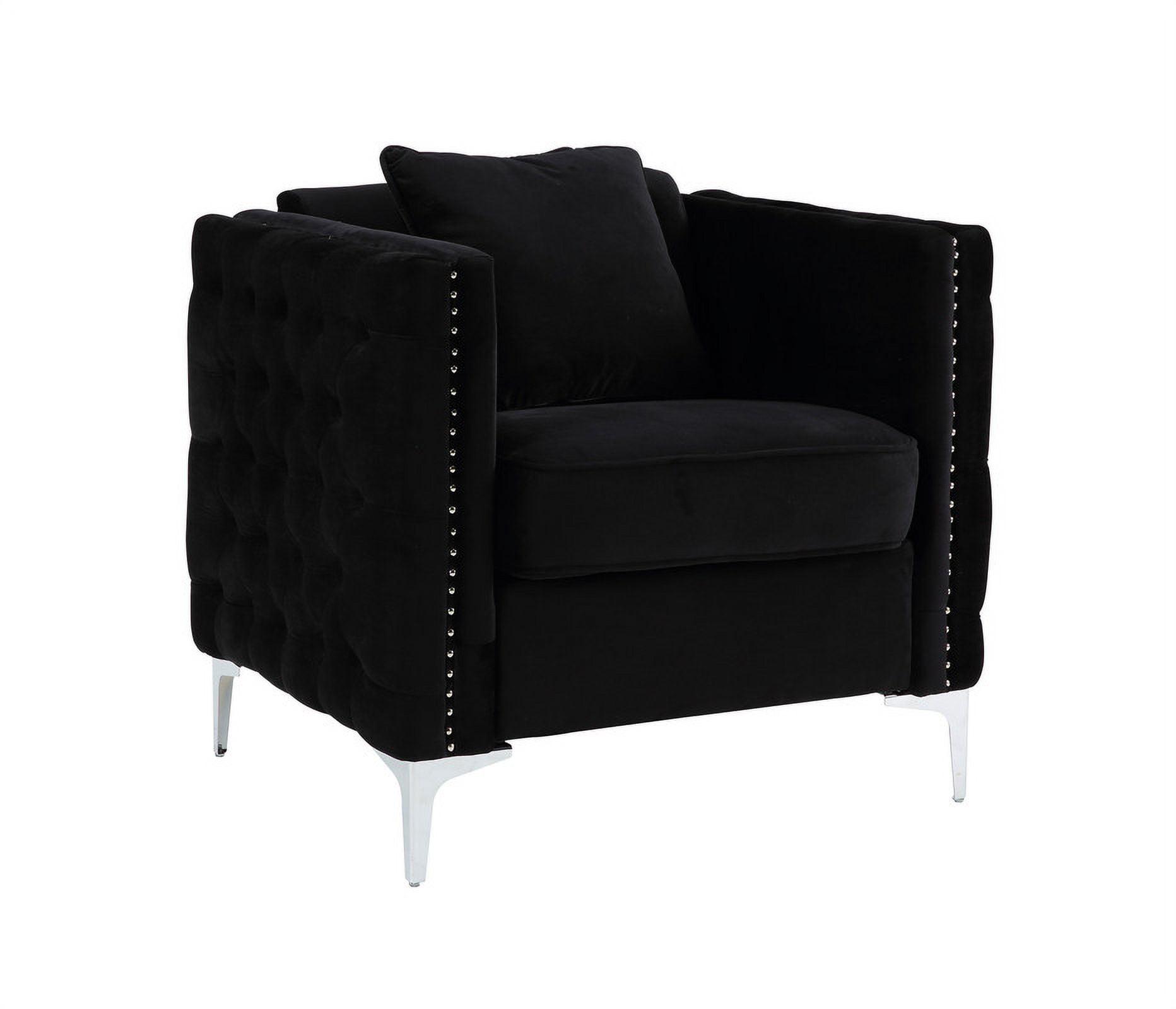 Spot Black Velvet Handcrafted Accent Chair with Pillow