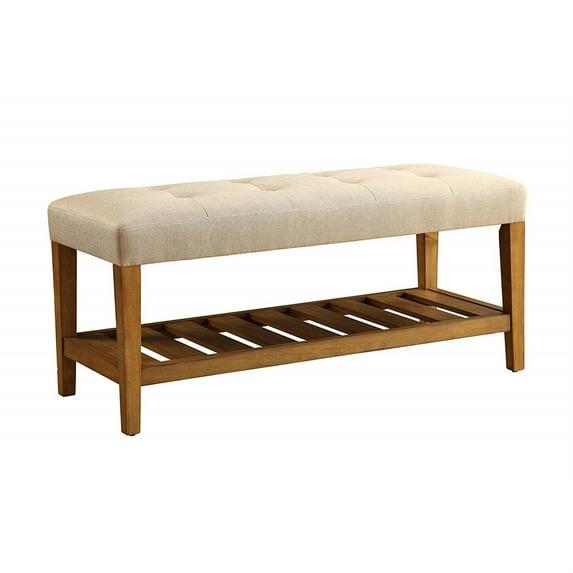 Acme Furniture Charla Ottomans and Benches Beige Fabric/Oak Finish