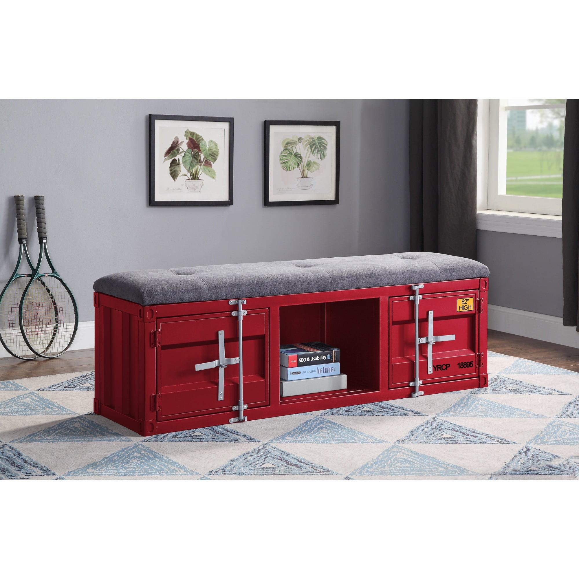 Acme Cargo Bench (Storage), Gray Fabric & Red (1Pc/1Ctn)