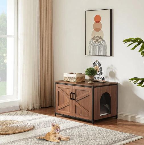 unipaws Cat Litter Box Enclosure - Top Opening - Walnut